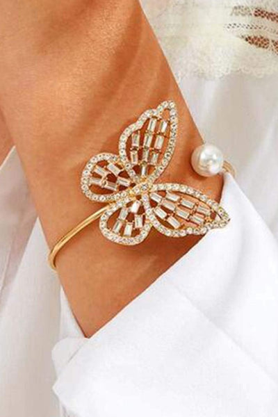 Hollow Crystal Butterfly Open Bracelet