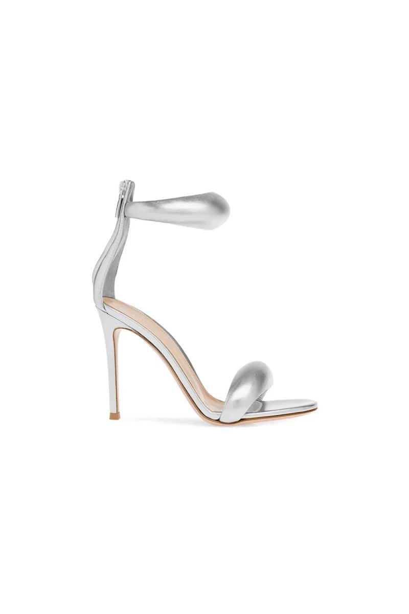 Gold Ankle Strap Leather Stiletto High Heel Sandals - BOLODOO