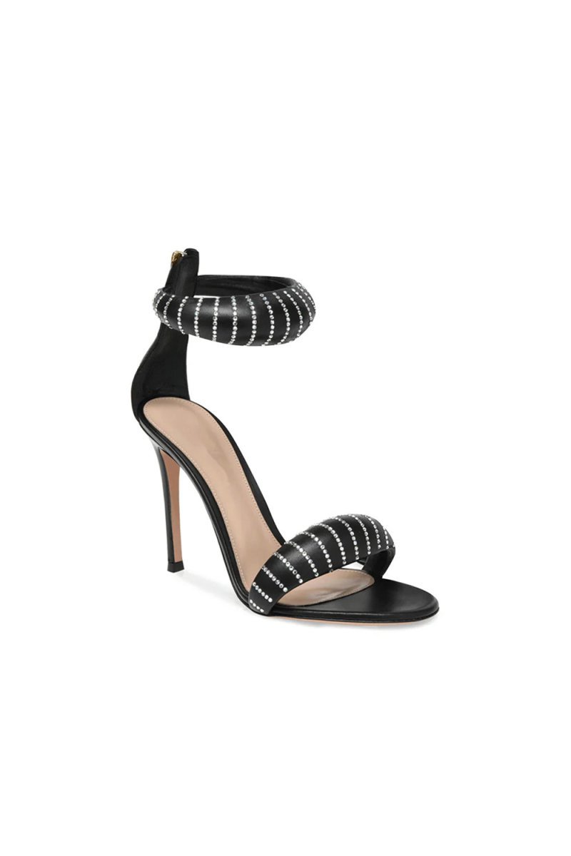 Gold Ankle Strap Leather Stiletto High Heel Sandals - BOLODOO
