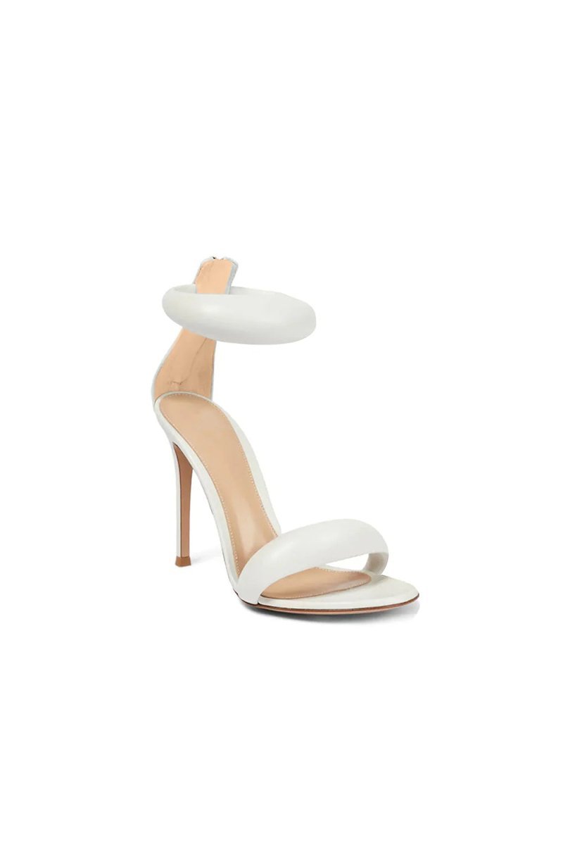 Gold Ankle Strap Leather Stiletto High Heel Sandals - BOLODOO