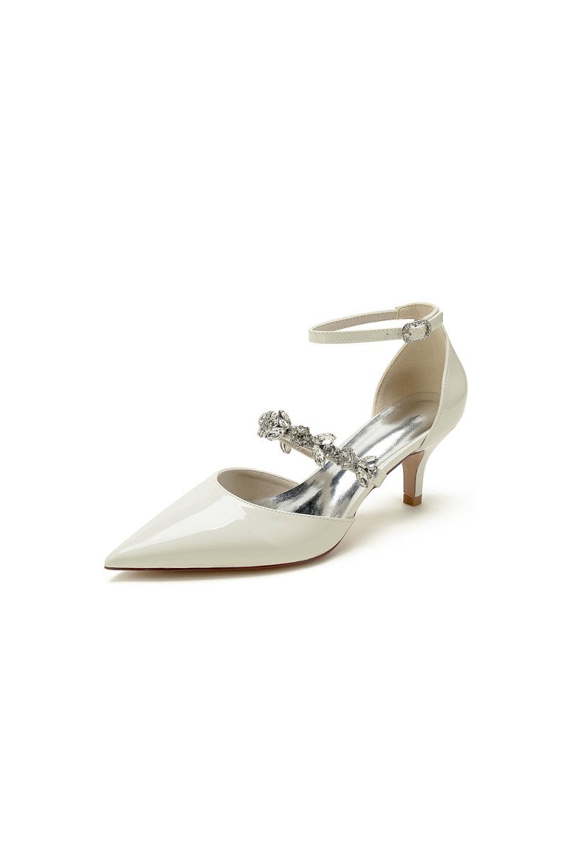 Ankle Strap Pointed Toe Wedding Shoes with Rhinestone - BOLODOO