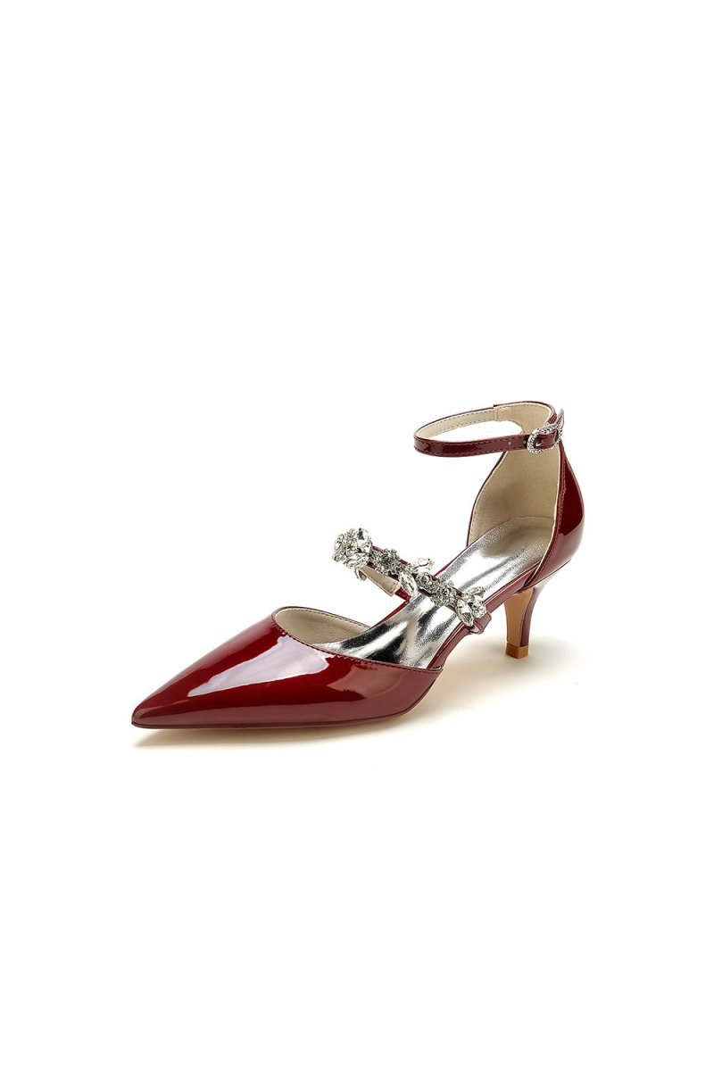 Ankle Strap Pointed Toe Wedding Shoes with Rhinestone - BOLODOO