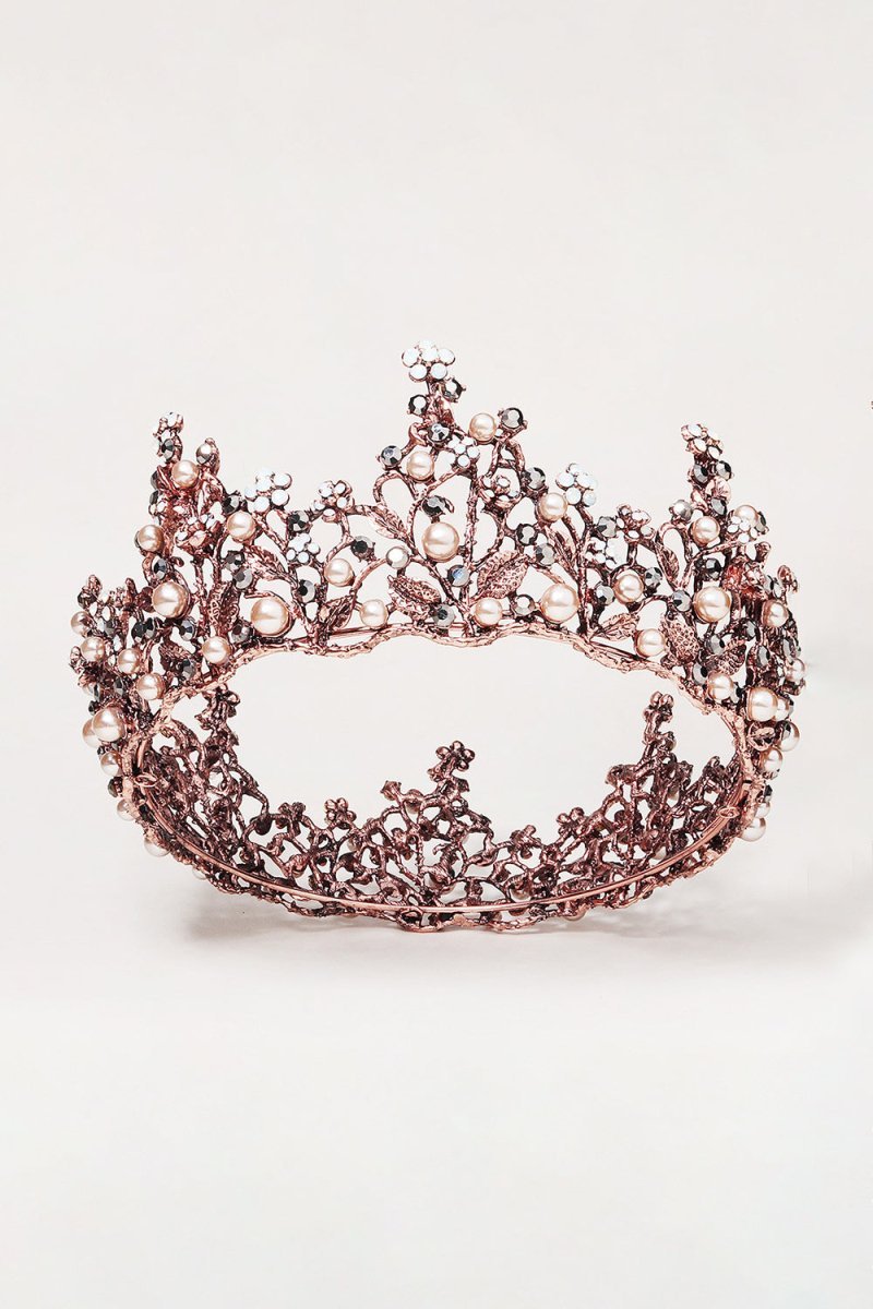 Baroque Rose Gold Crystal Flower Crown - BOLODOO