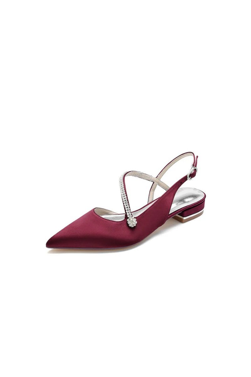 Beaded Pointed Toe Buckle Kitten Heels - BOLODOO