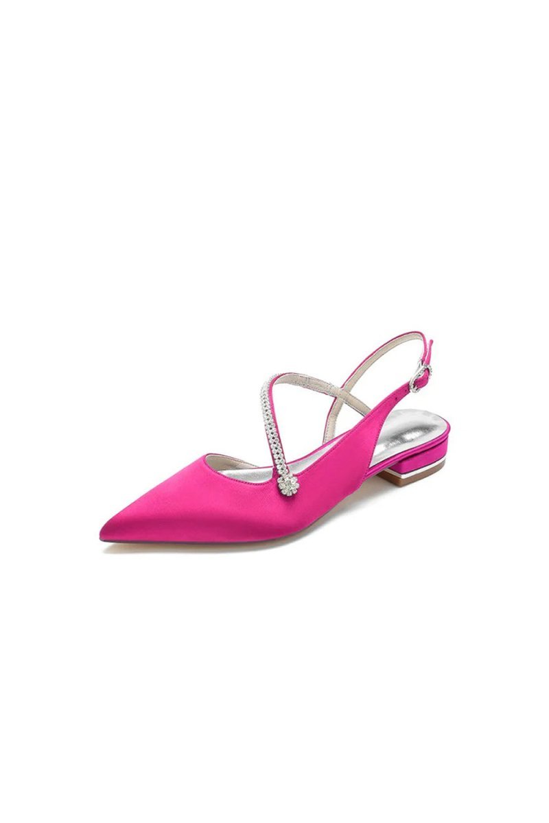 Beaded Pointed Toe Buckle Kitten Heels - BOLODOO