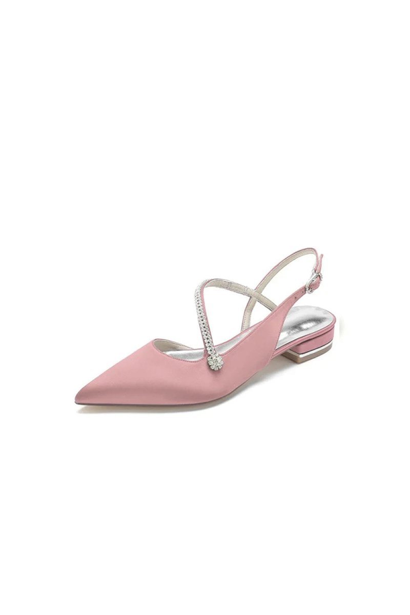 Beaded Pointed Toe Buckle Kitten Heels - BOLODOO