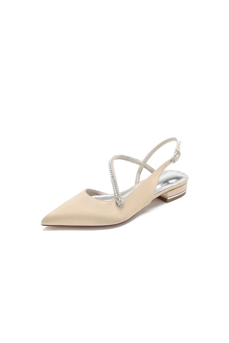 Beaded Pointed Toe Buckle Kitten Heels - BOLODOO