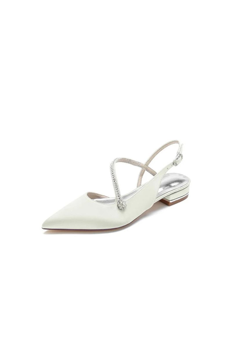 Beaded Pointed Toe Buckle Kitten Heels - BOLODOO