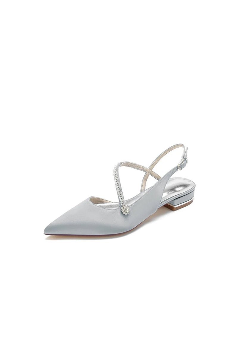 Beaded Pointed Toe Buckle Kitten Heels - BOLODOO