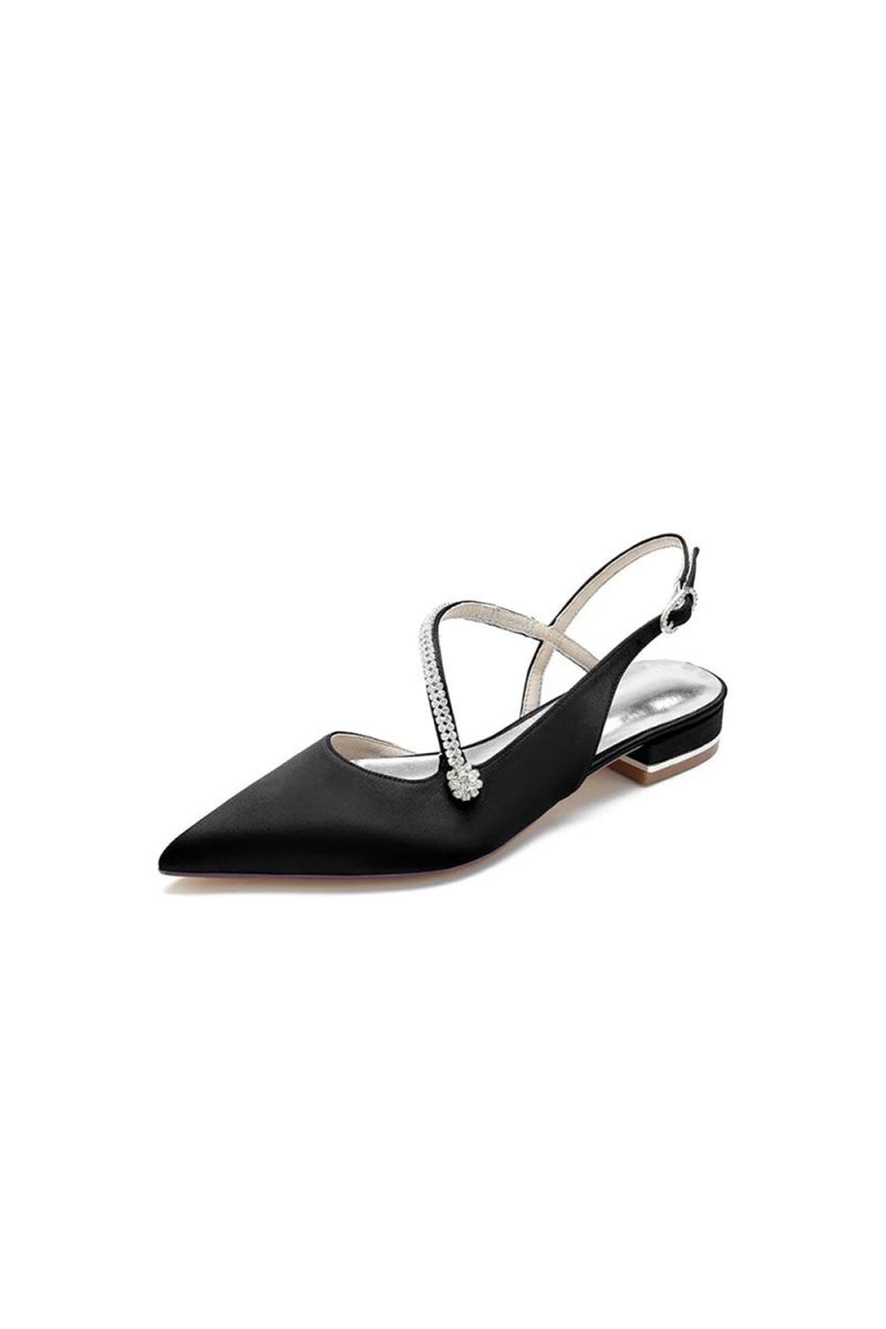 Beaded Pointed Toe Buckle Kitten Heels - BOLODOO