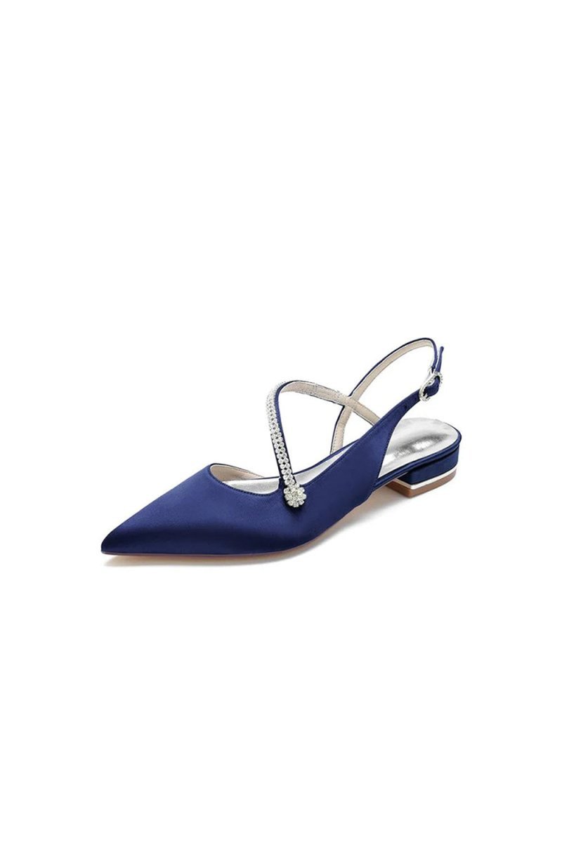 Beaded Pointed Toe Buckle Kitten Heels - BOLODOO