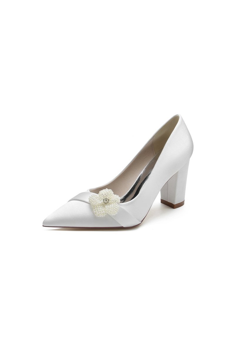 Beaded Pointed Toe Slip - on Wedding Shoes With Flower - BOLODOO