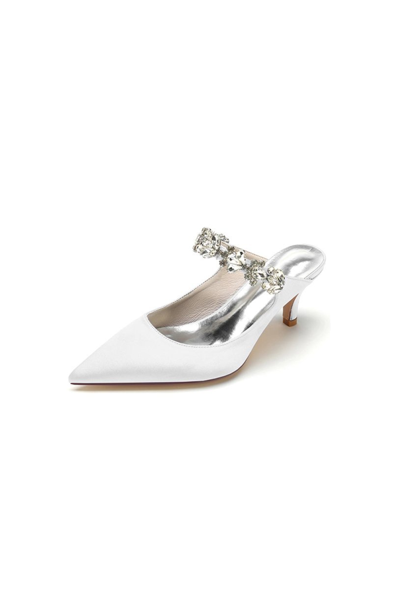 Beading Pointed Toe Rhinestone High Heels - BOLODOO