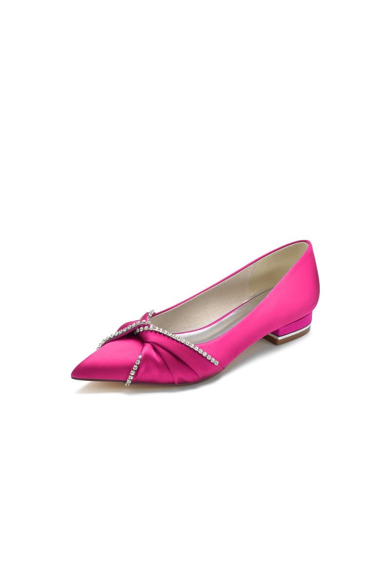 Beading Pointed Toe Satin Kitten Heels - BOLODOO