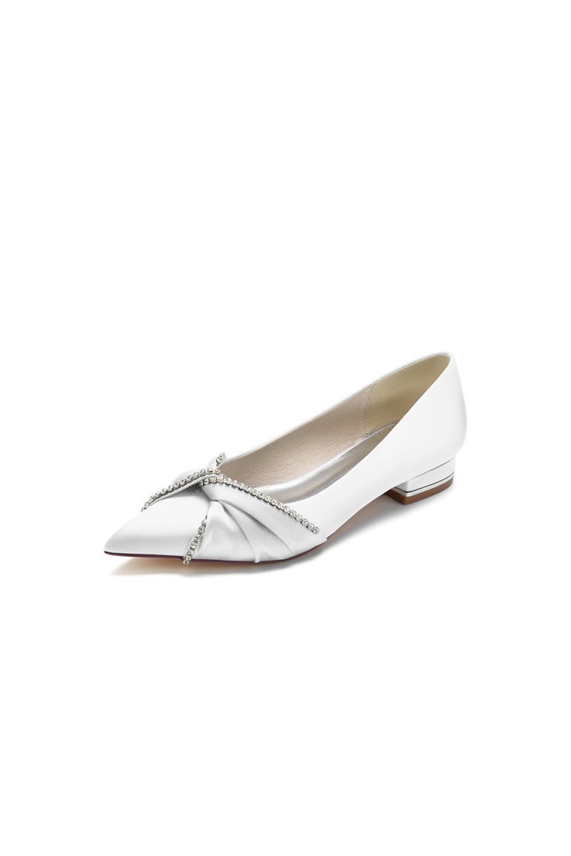Beading Pointed Toe Satin Kitten Heels - BOLODOO
