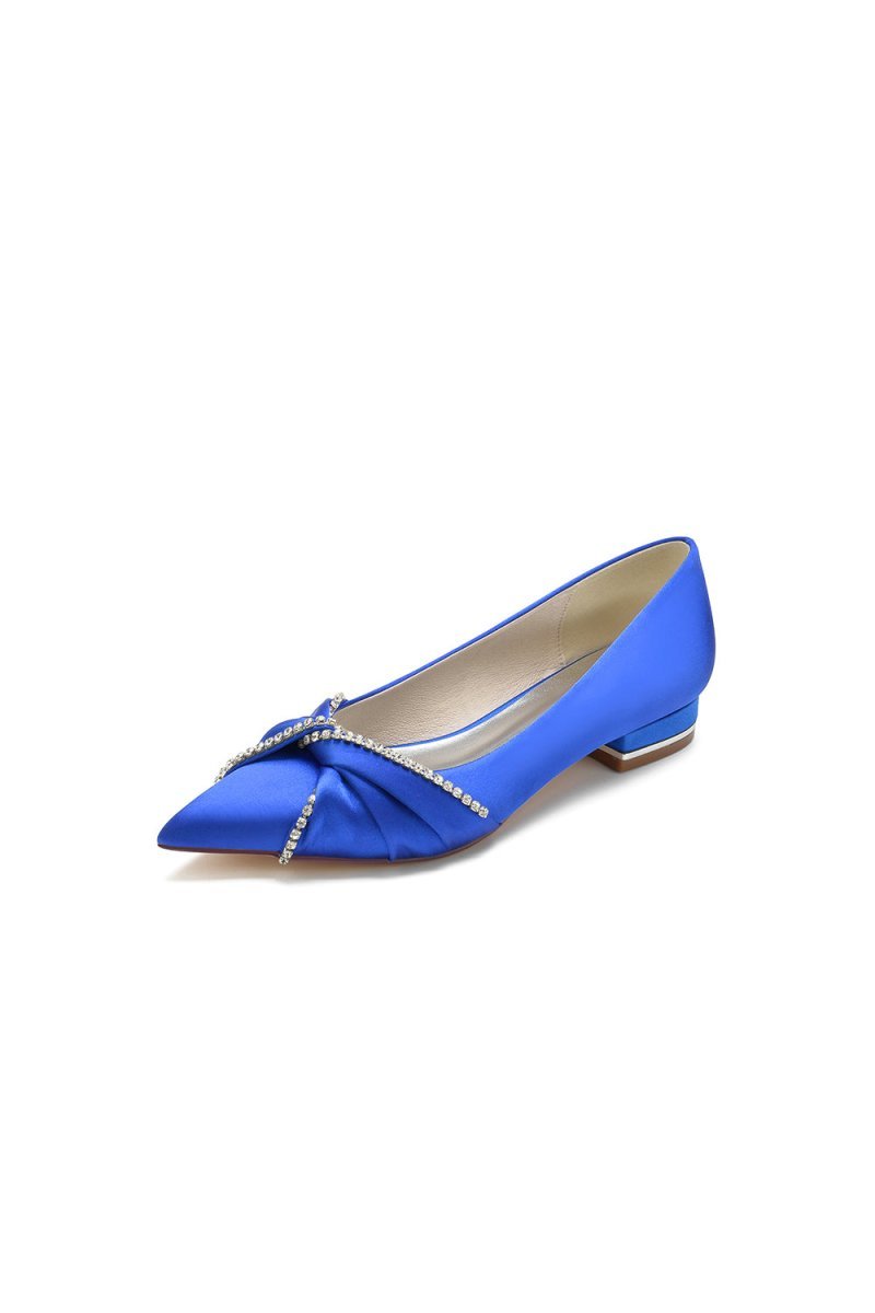 Beading Pointed Toe Satin Kitten Heels - BOLODOO