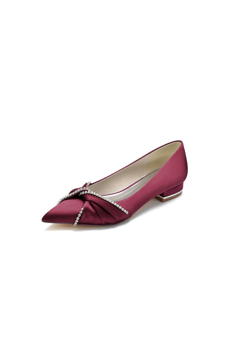 Beading Pointed Toe Satin Kitten Heels - BOLODOO