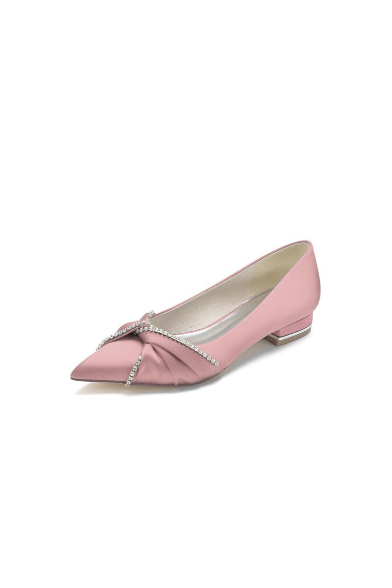 Beading Pointed Toe Satin Kitten Heels - BOLODOO