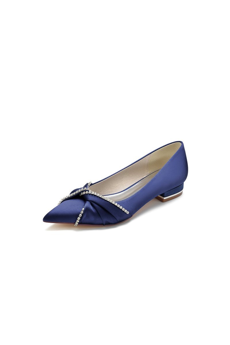 Beading Pointed Toe Satin Kitten Heels - BOLODOO