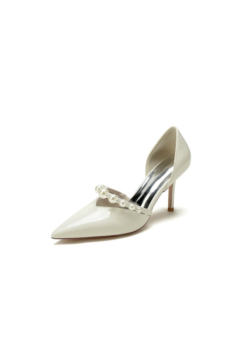 Black Elegant High Heels with Pearl Embellishment - BOLODOO