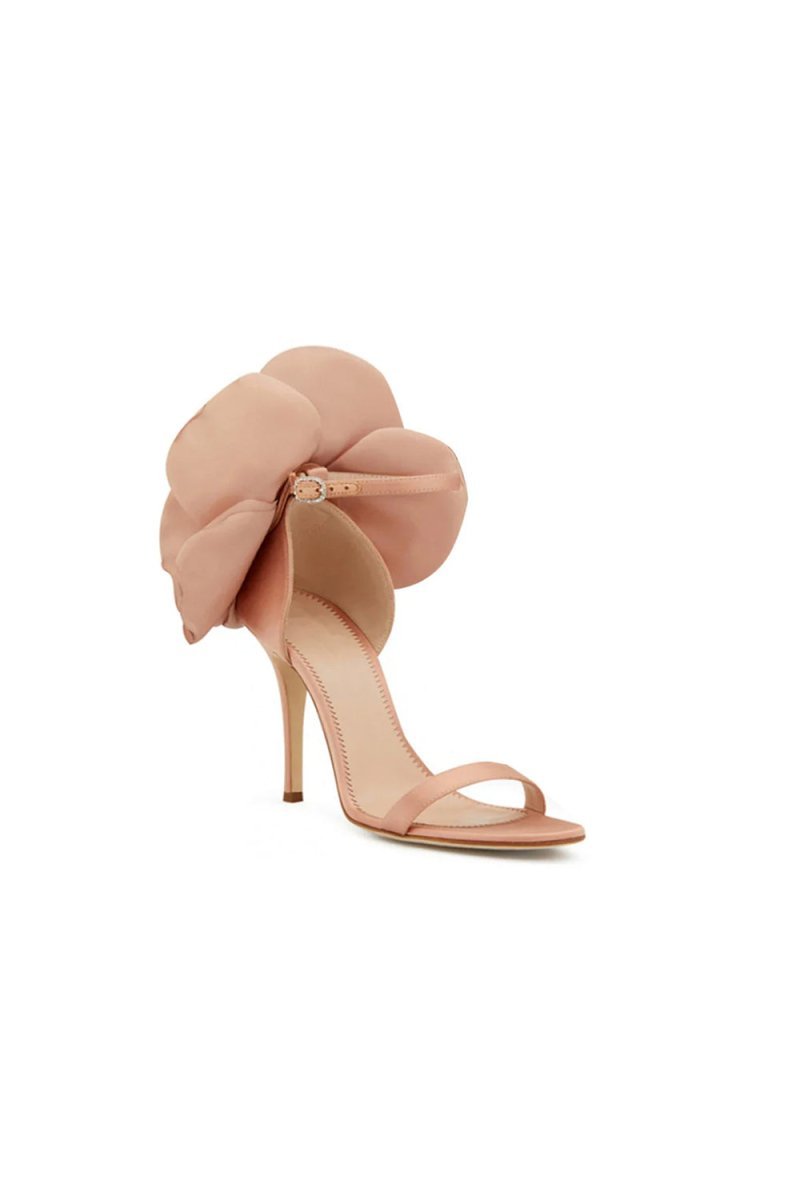 Black Flower Embellished High Stiletto Heel Sandals - BOLODOO