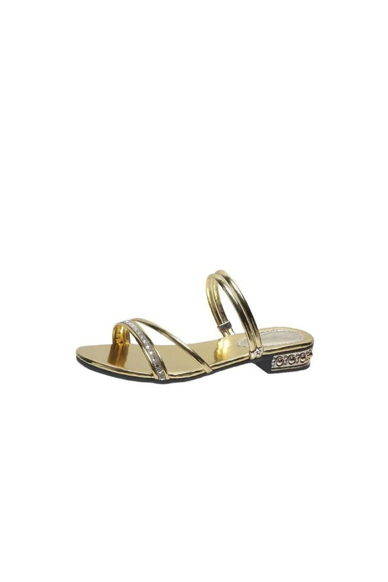 Black Strappy Rhinestones Low Block Heel Sandal - BOLODOO