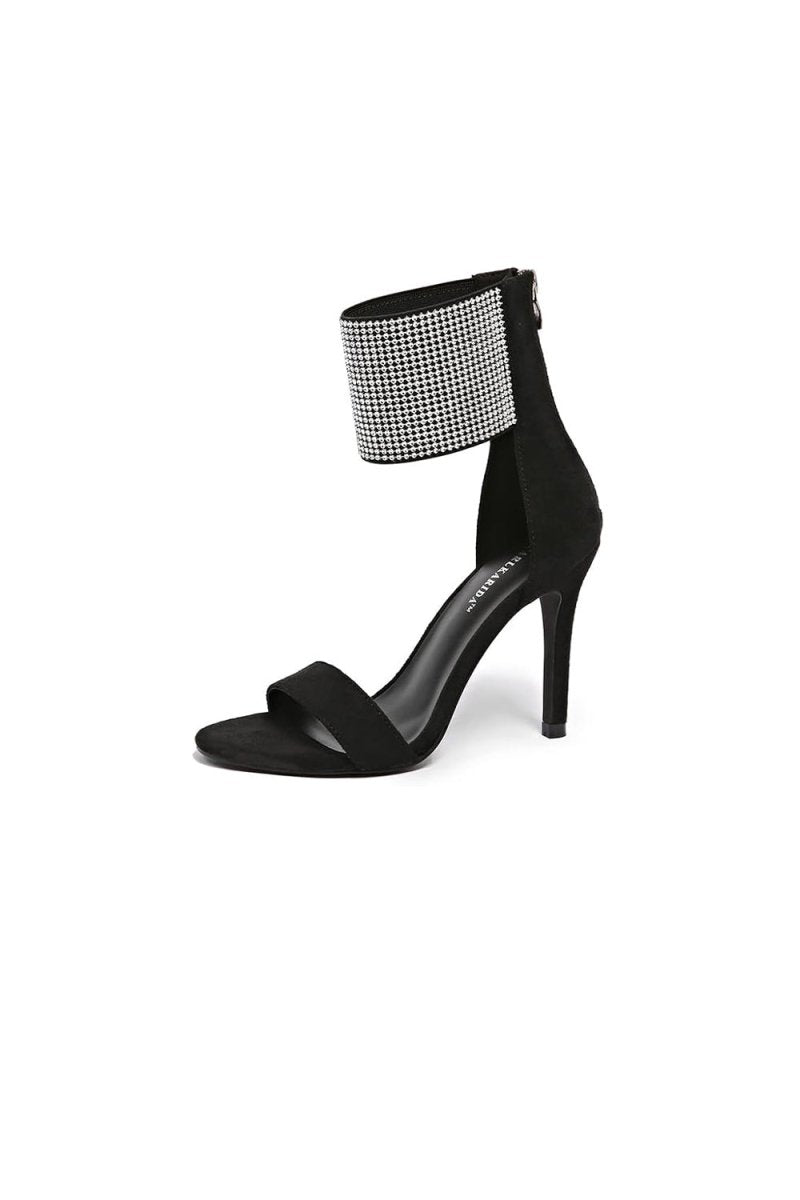 Black Wide Ankle Cuff Open Toe High Heels - BOLODOO