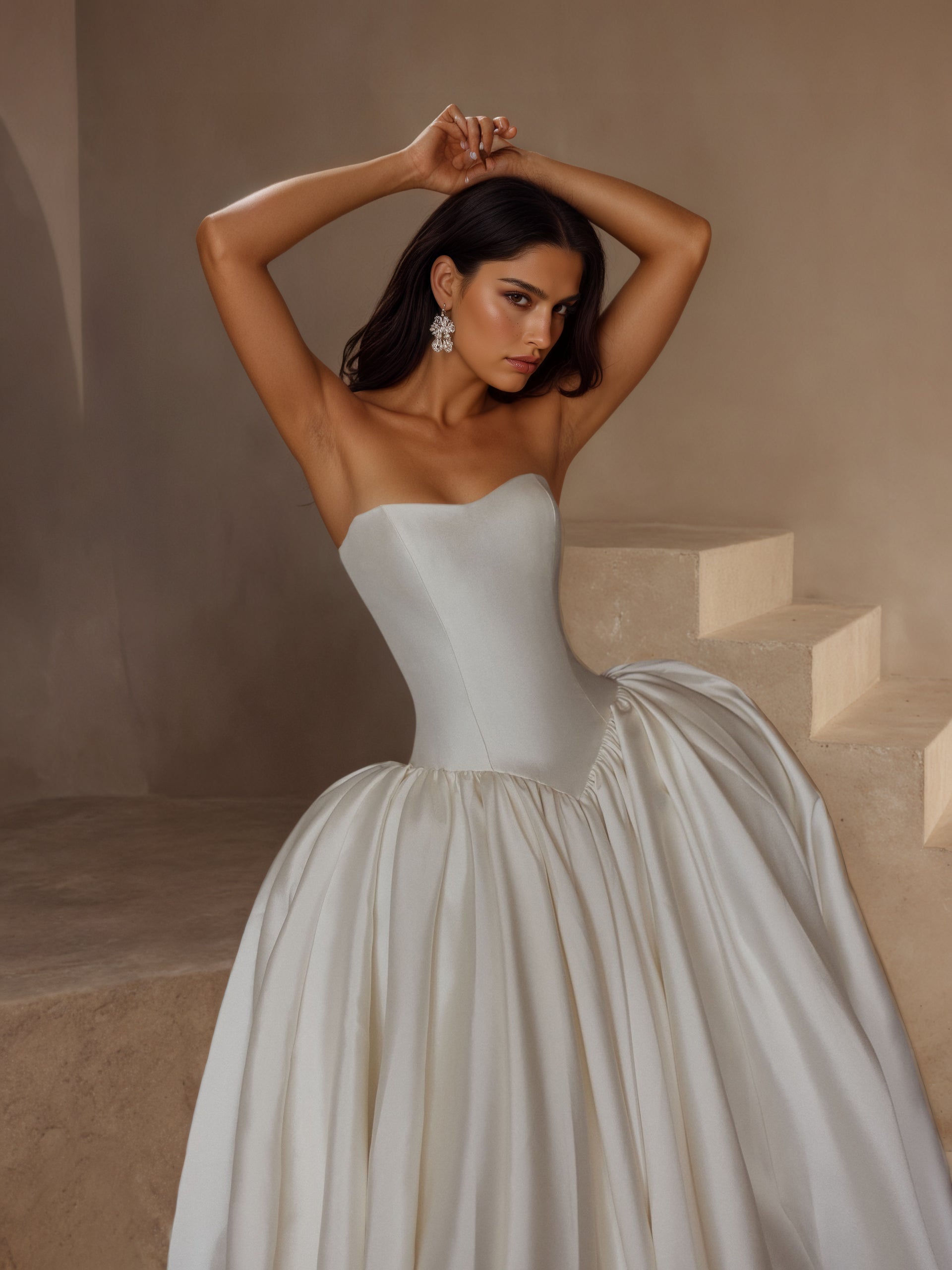 BOLODOO Ivory Strapless Boned Corset Satin Ball Gown Wedding Dress - bodice close-up strapless corset