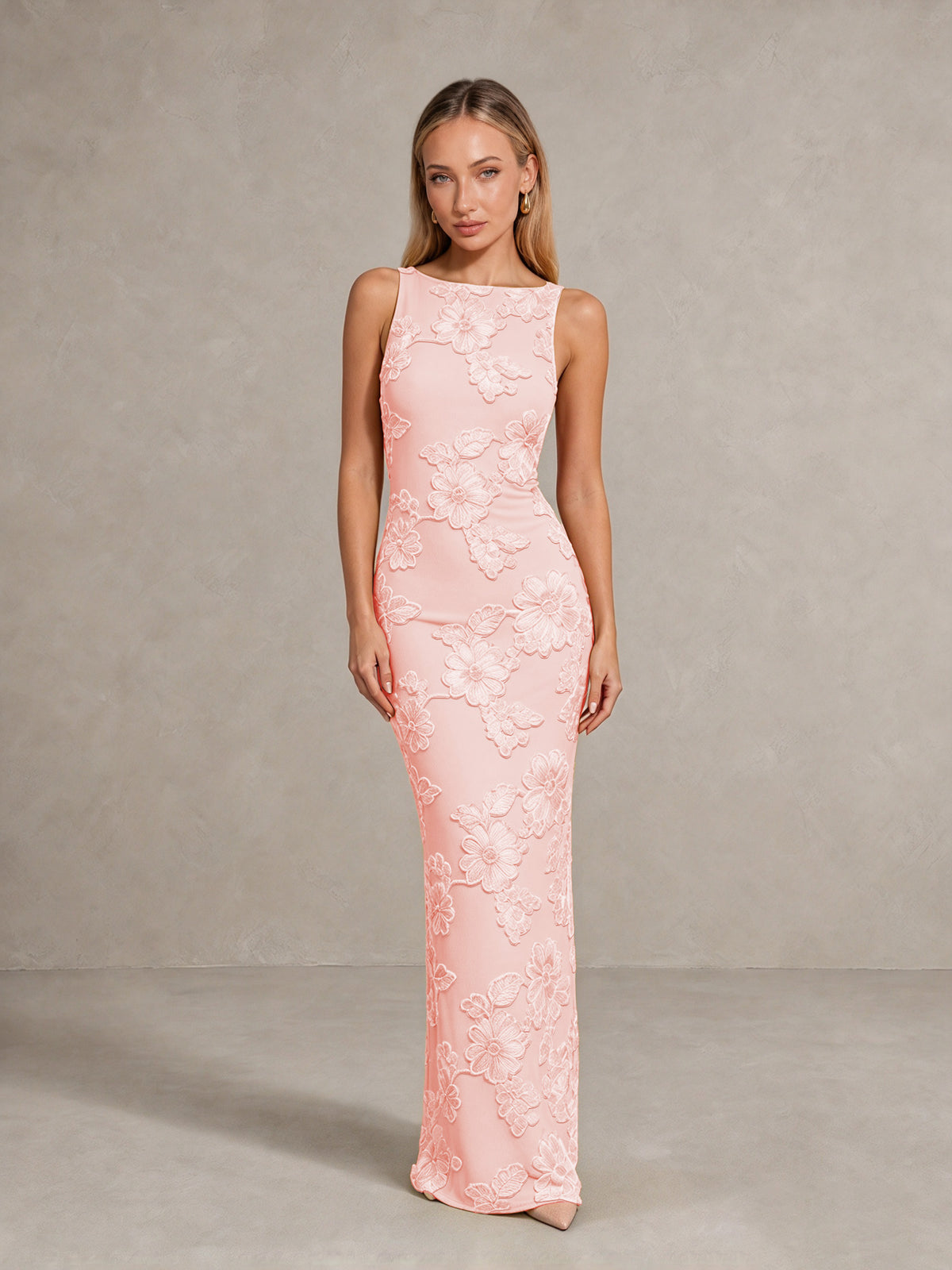 BOLODOO blush pink Floral Sleeveless Maxi Wedding Guest Dress - blush pink - blush pink(1)
