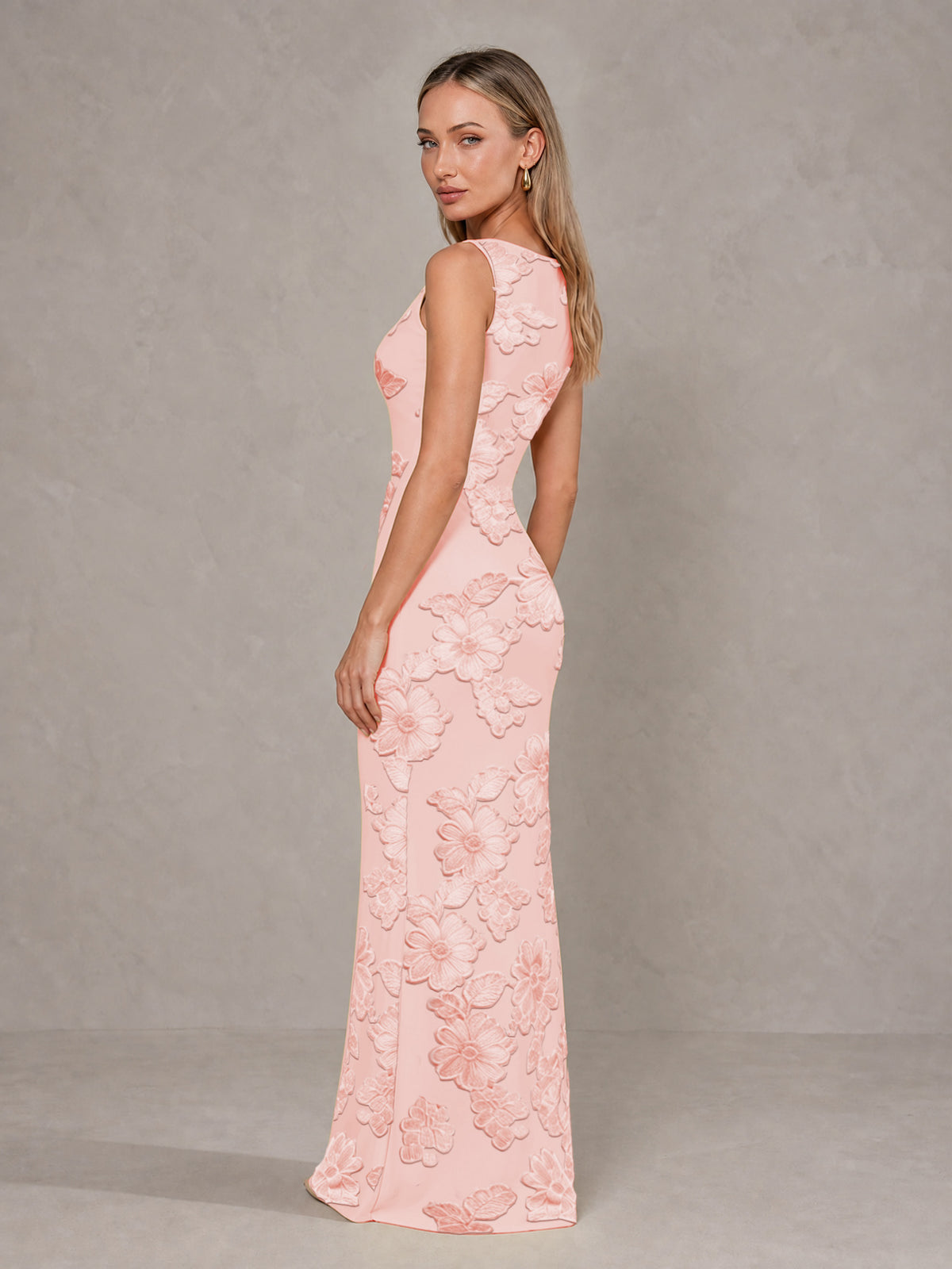 BOLODOO blush pink Floral Sleeveless Maxi Wedding Guest Dress - blush pink - blush pink(4)