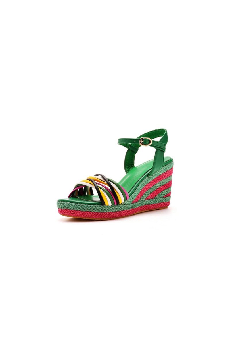 Bohemian Open Toe Platform Sandals Woven Straw Wedges - BOLODOO