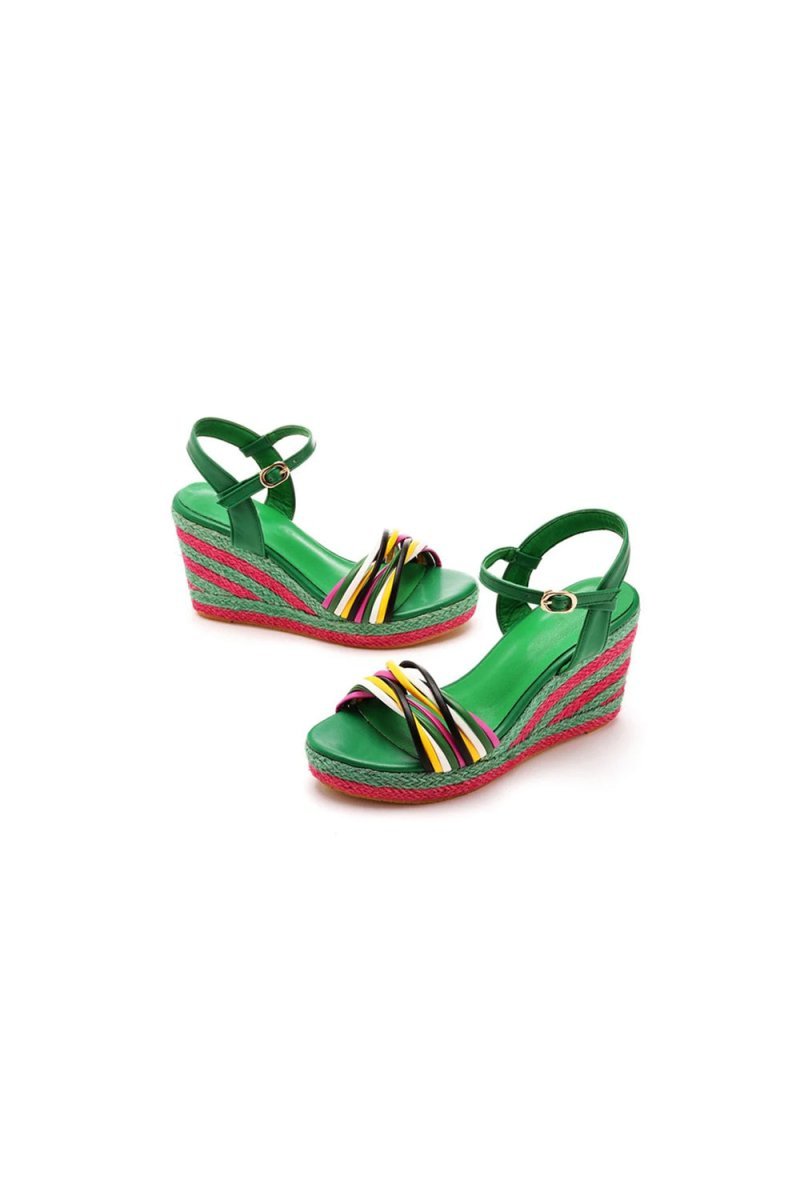 Bohemian Open Toe Platform Sandals Woven Straw Wedges