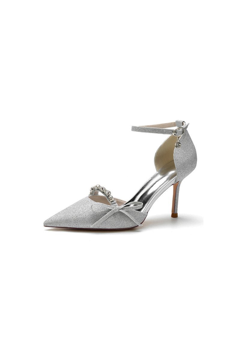 Bow Sequin Pointed Toe High Heels - BOLODOO