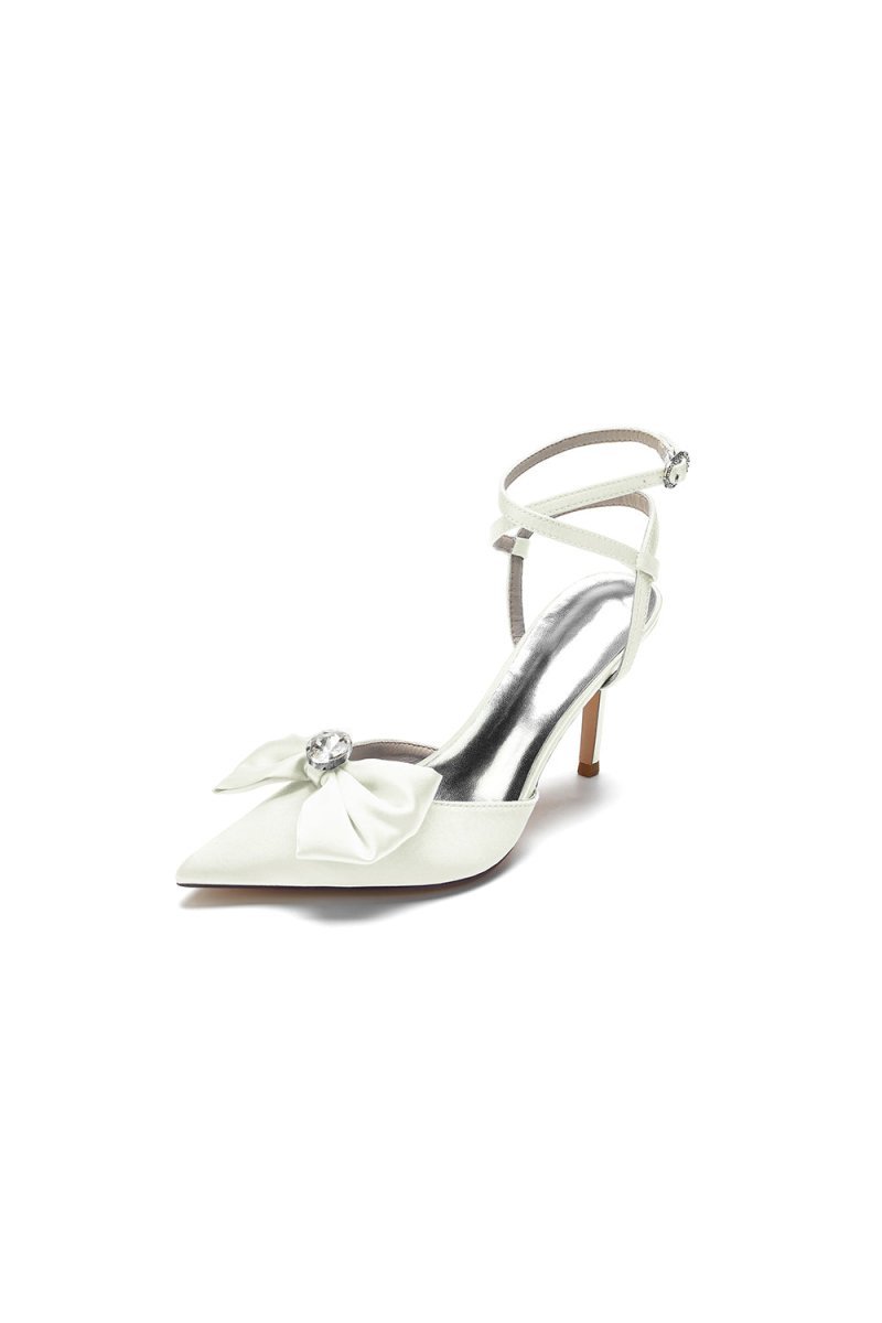 Buckle Strap Bow Pointed Toe High Heels - BOLODOO