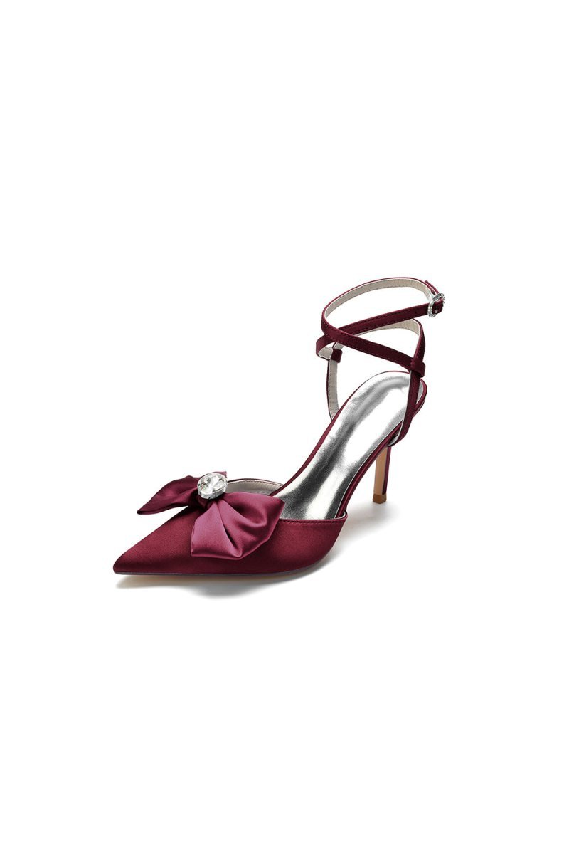 Buckle Strap Bow Pointed Toe High Heels - BOLODOO