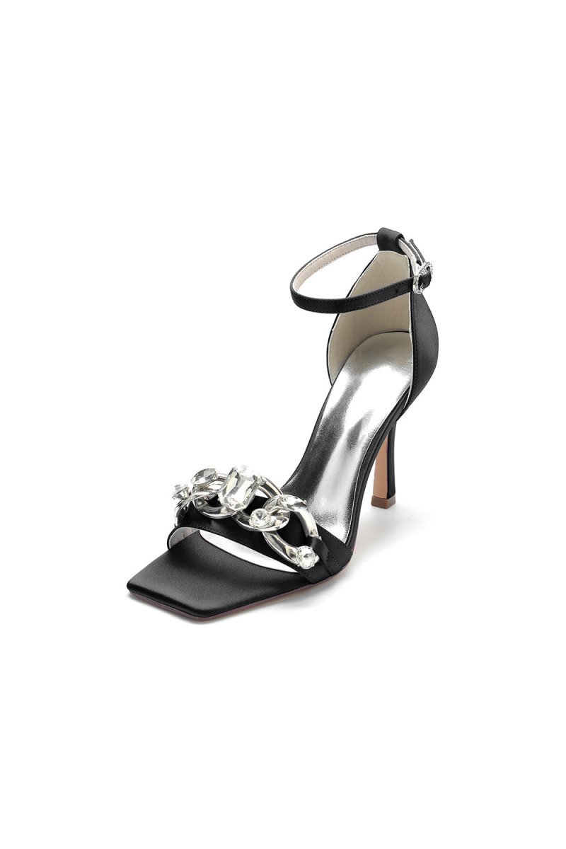 Buckle Strap Chain Square Open Toe Chunky Heels - BOLODOO