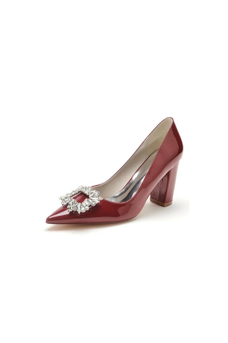 Burgundy High Heels with Crystal Embellishment - BOLODOO