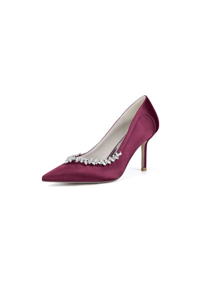 Burgundy High Heels with Crystal Embellishments - BOLODOO