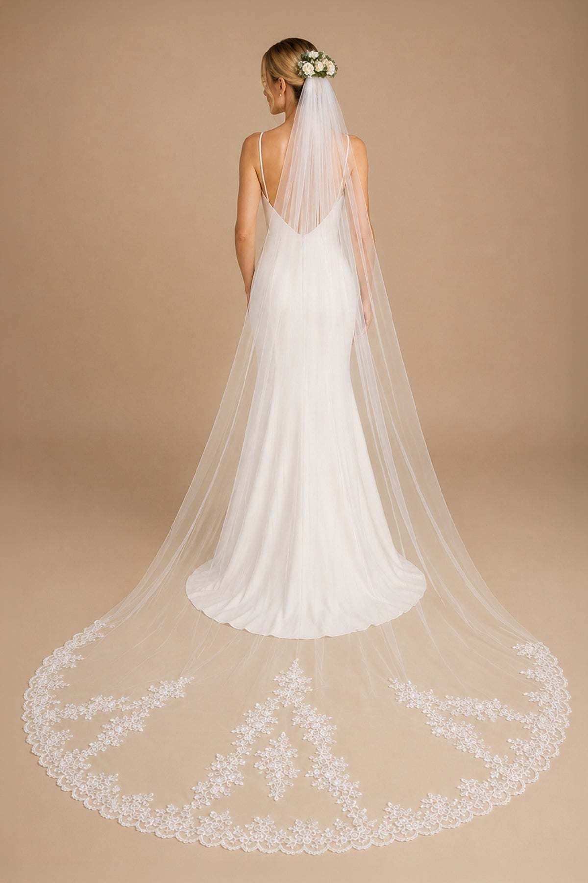 Cathedral Veils with Lace and Beaded Wedding Veil in Ivory