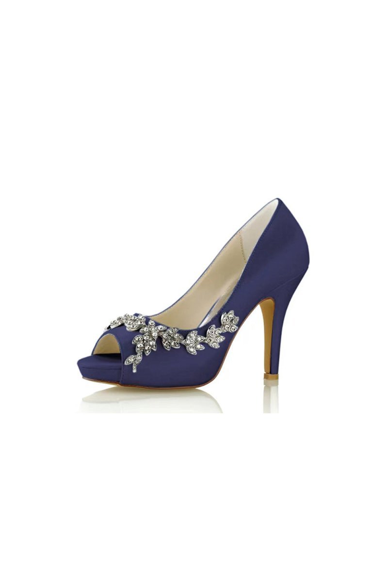 Champagne Satin Heels with Silver Metal Flower Ornament - BOLODOO