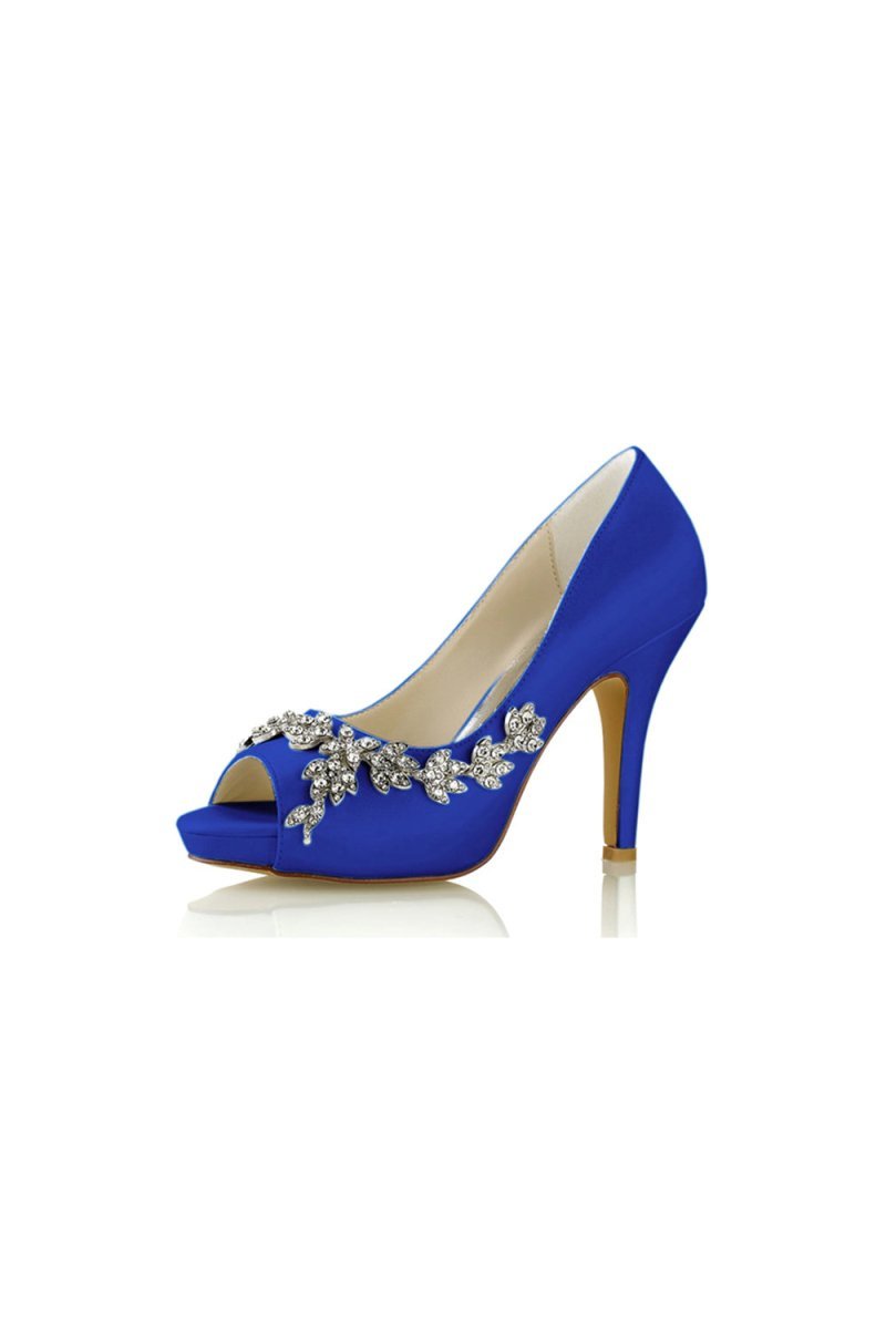 Champagne Satin Heels with Silver Metal Flower Ornament - BOLODOO