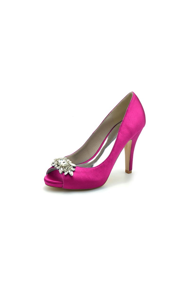 Champagne Satin High Heels with Crystal Flower Ornament - BOLODOO