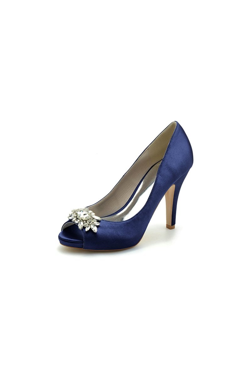 Champagne Satin High Heels with Crystal Flower Ornament - BOLODOO