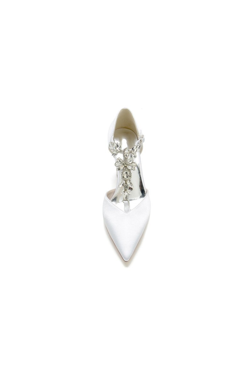 Chic Rhinestone Pointed Toe Ankle Strap Buckle Chunky Heel