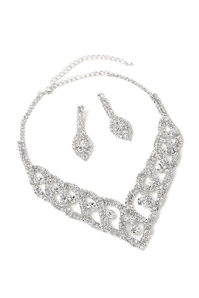 Classic Diamond Sparkling Necklace And Earrings Set