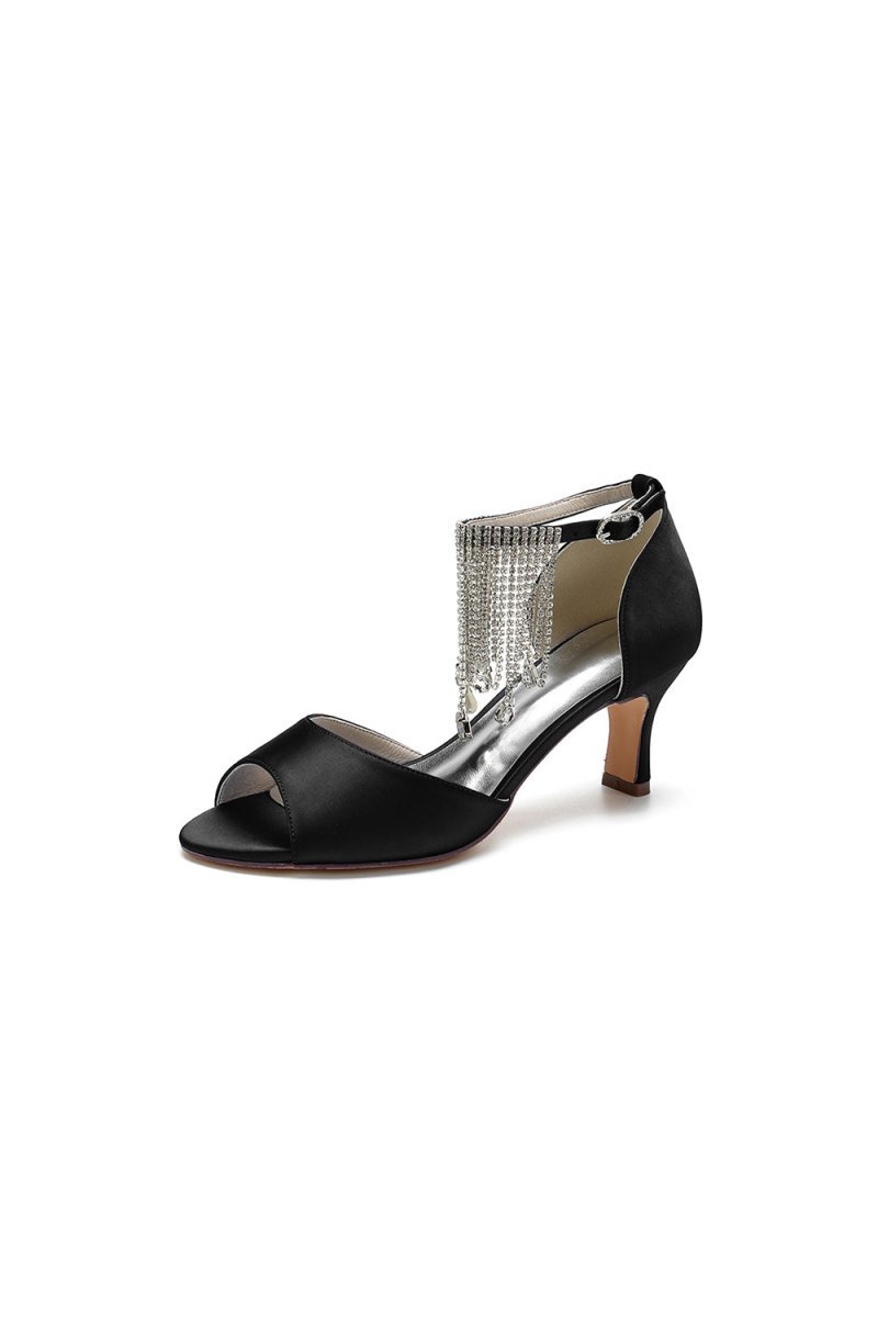 Cocktail Open Toe Tassel Strap Chunky Heels - BOLODOO