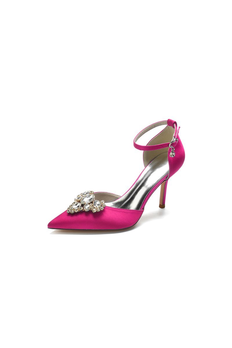 Cocktail Pointed Toe Crystal Buckle Strap Heels - BOLODOO