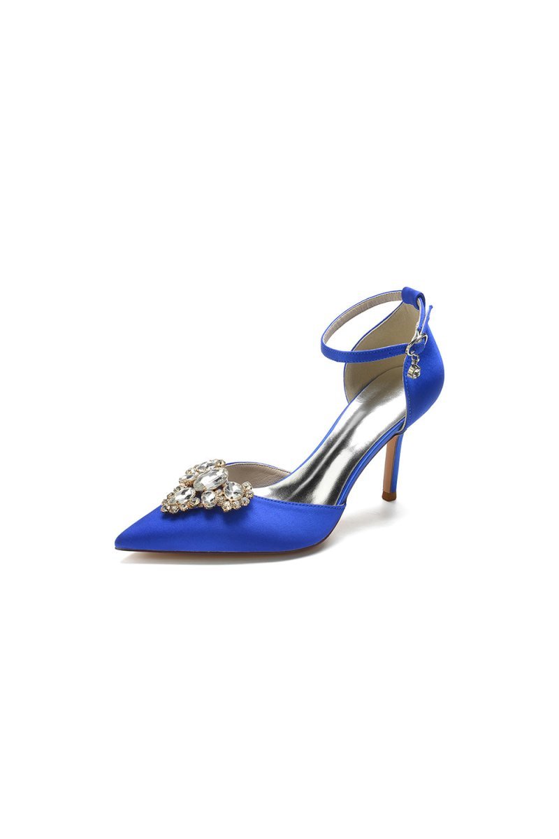 Cocktail Pointed Toe Crystal Buckle Strap Heels - BOLODOO