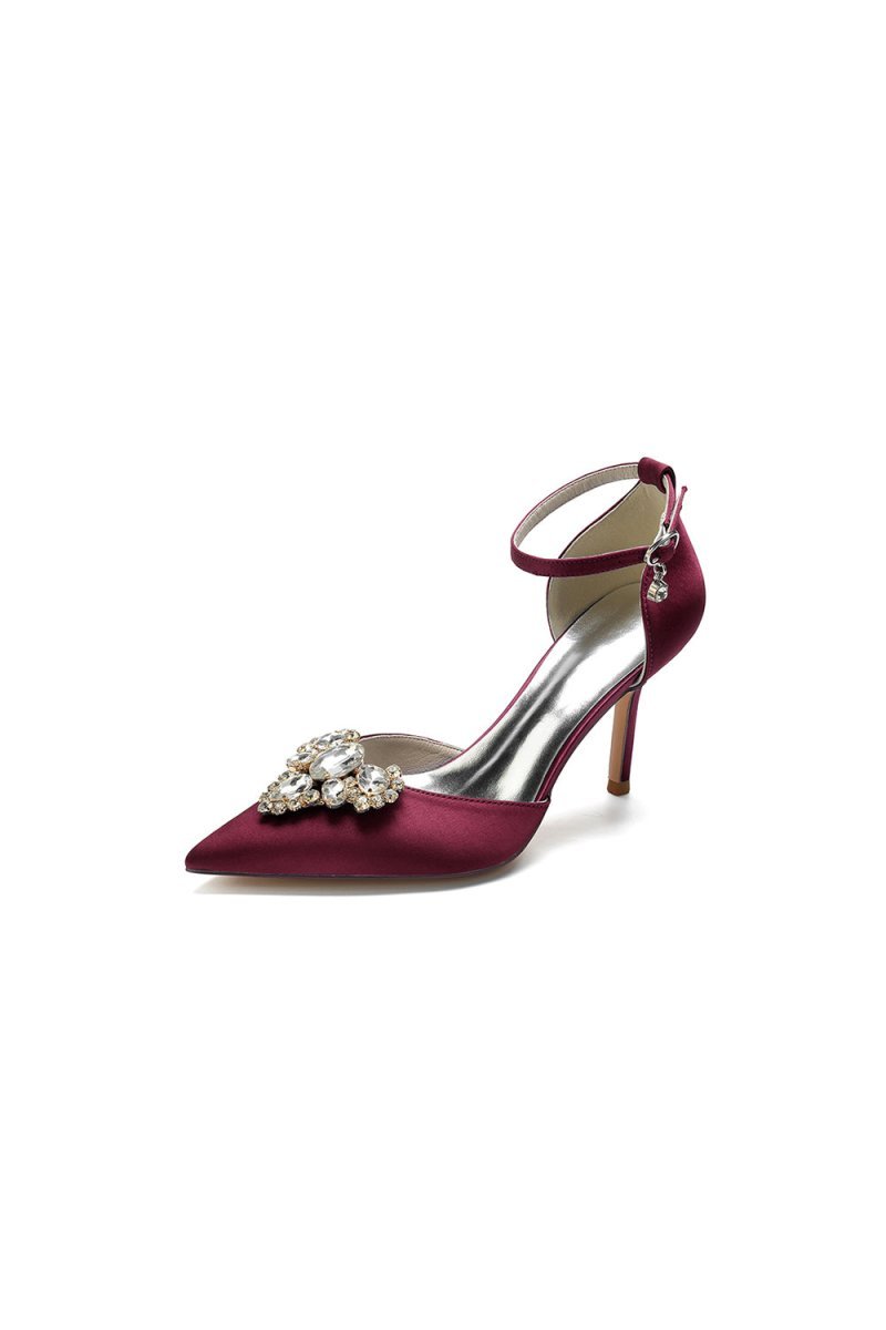 Cocktail Pointed Toe Crystal Buckle Strap Heels - BOLODOO