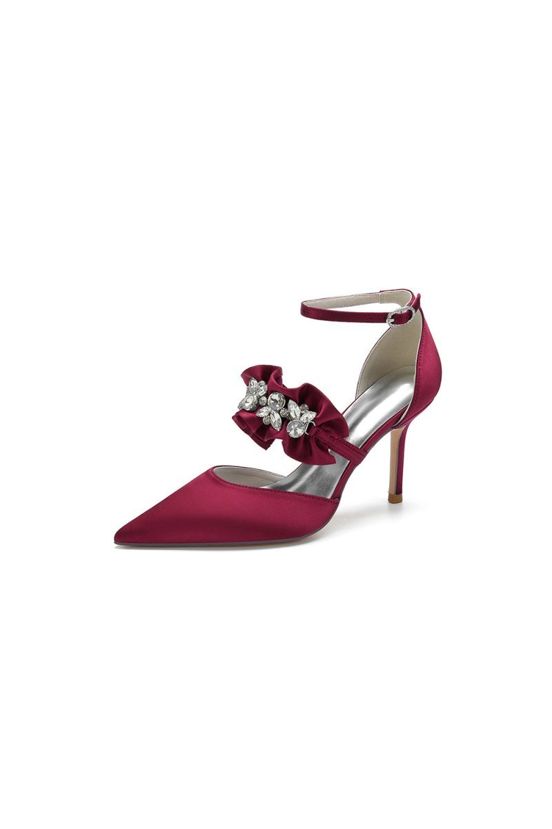 Cocktail Pointed Toe Crystal Buckle Strap High Heels - BOLODOO
